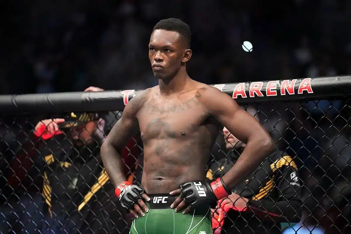 Pictured here is Israel Adesanya in a UFC octagon