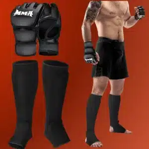 Sratte 2 Pair Boxing Shin Guards MMA Sparring Gloves Set Shin Guards and Punching Bag Gloves
