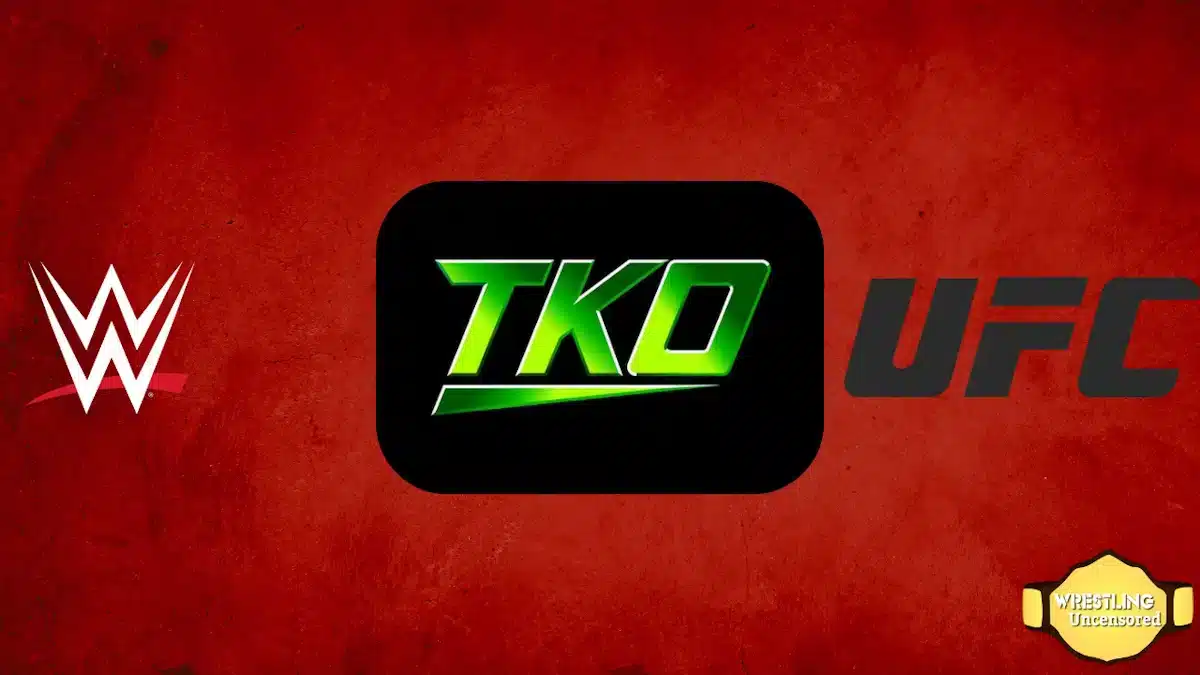 pictured here are the logo of TKO which is the parent company of both the WWE and UFC and their two logos