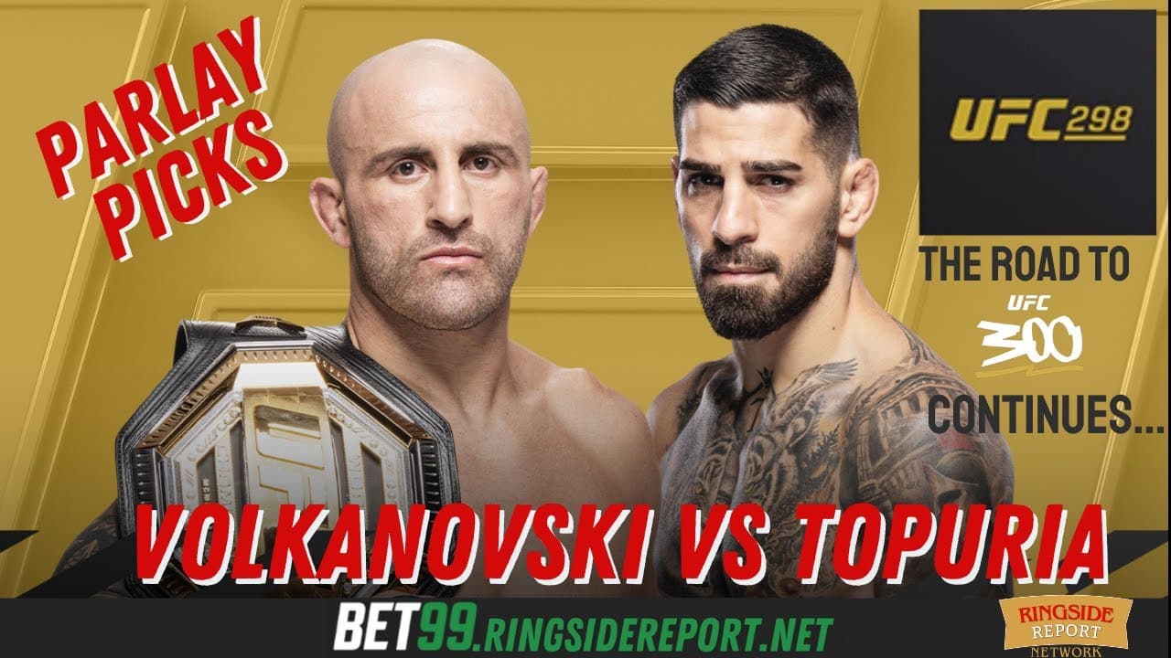 UFC 298 Preview and Predictions thumbnail with Volkanovski on the left and Topuria on the right