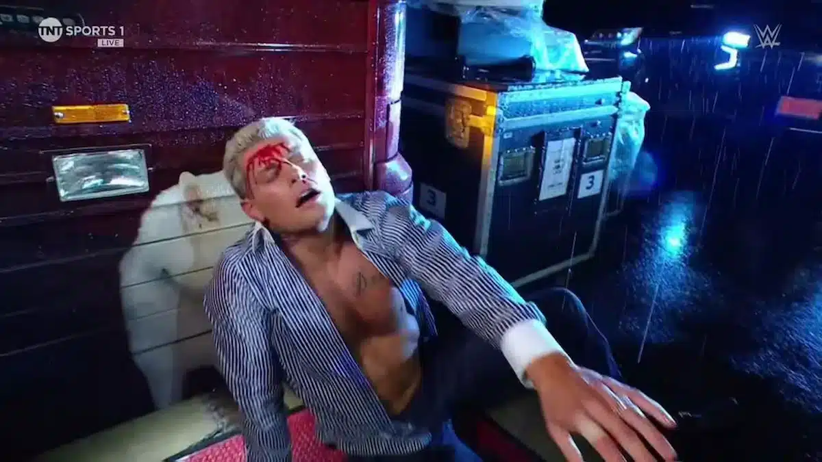 Bloodied Cody Rhodes After Being Attacked By The Rock On Raw