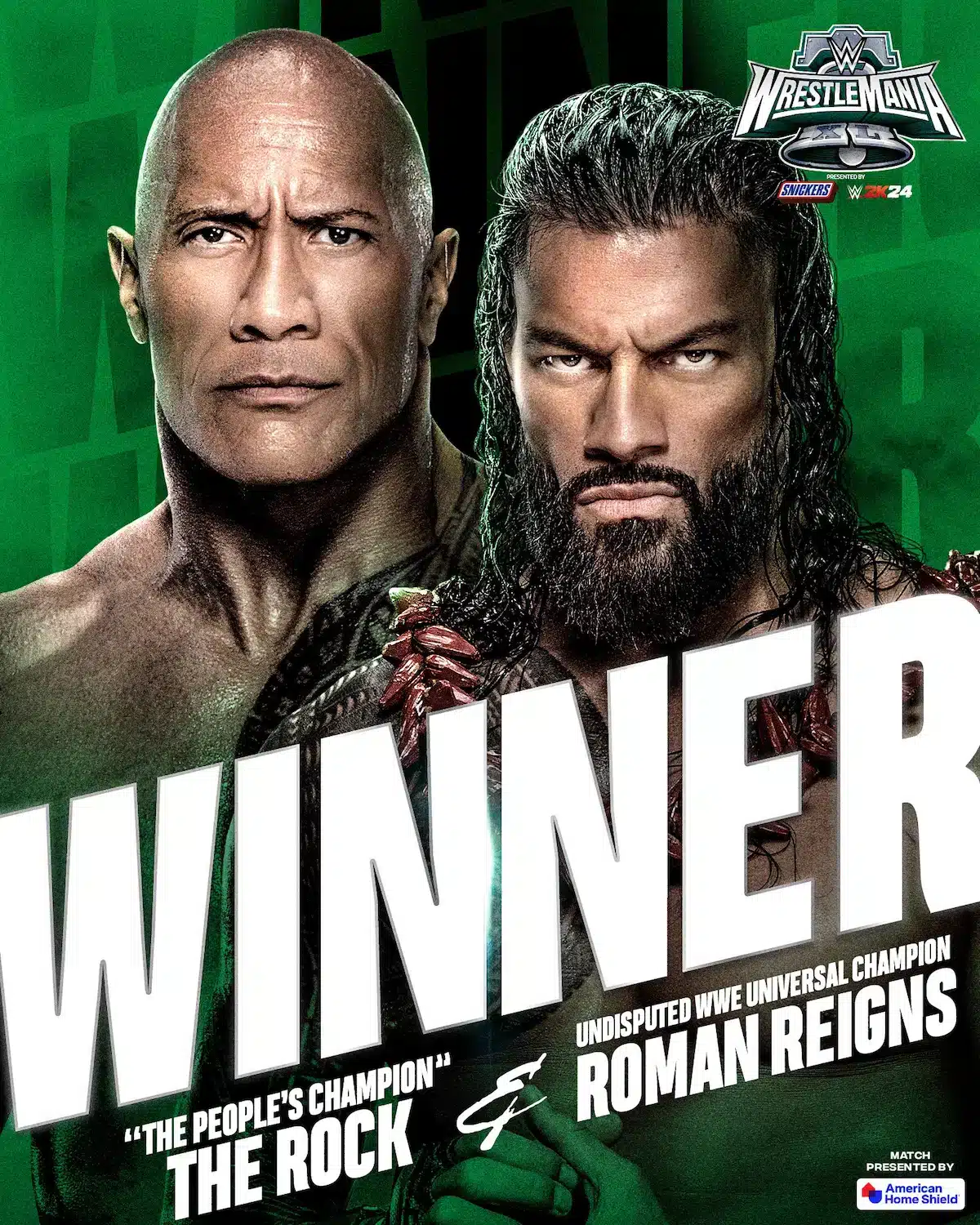 The Rock And Roman Reigns Featured As Winners On A Wwe Publicity Poster After Their Tag Team Win