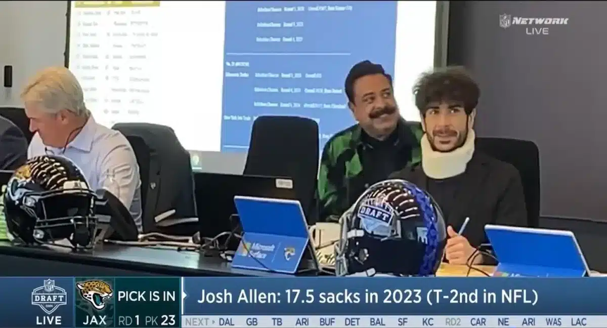 Tony Khan Is Seen Is This Photo Wearing A Neckbrace During The 2024 Nfl Draft
