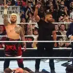 Tama Tonga, Solo Sikoa, Paul Heyman in the ring after their victory at WWE Backlash 2024