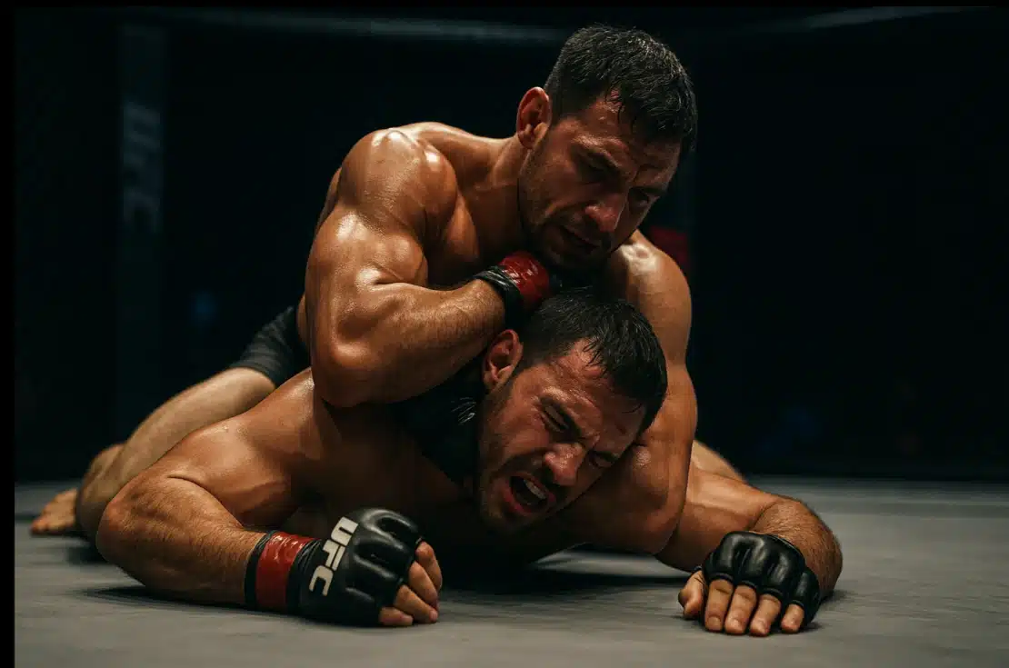 Submission With Two Men Wrestling In A Ring