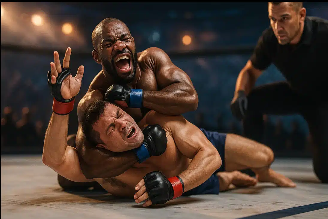 MMA Submission Techniques: Why 20% of UFC Fights End in Tap Outs 1 Submission In Mma: Techniques For Victory With Two Men Fighting In A Boxing Ring