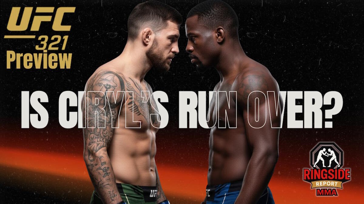 UFC 321 Aspinall vs Gane Preview - Dave Simon's Bold Picks + Vancouver Recap with Two fighters facing off, dramatic tension.