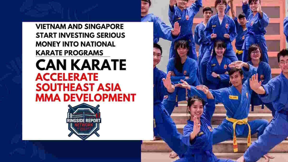 Can Karate Infrastructure Accelerate Southeast Asia MMA Development? Karate practitioners in training uniforms.