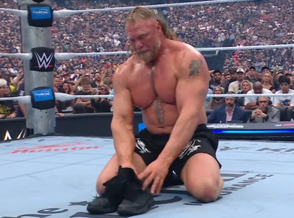 Brock Lesnar Kneeling In The Ring