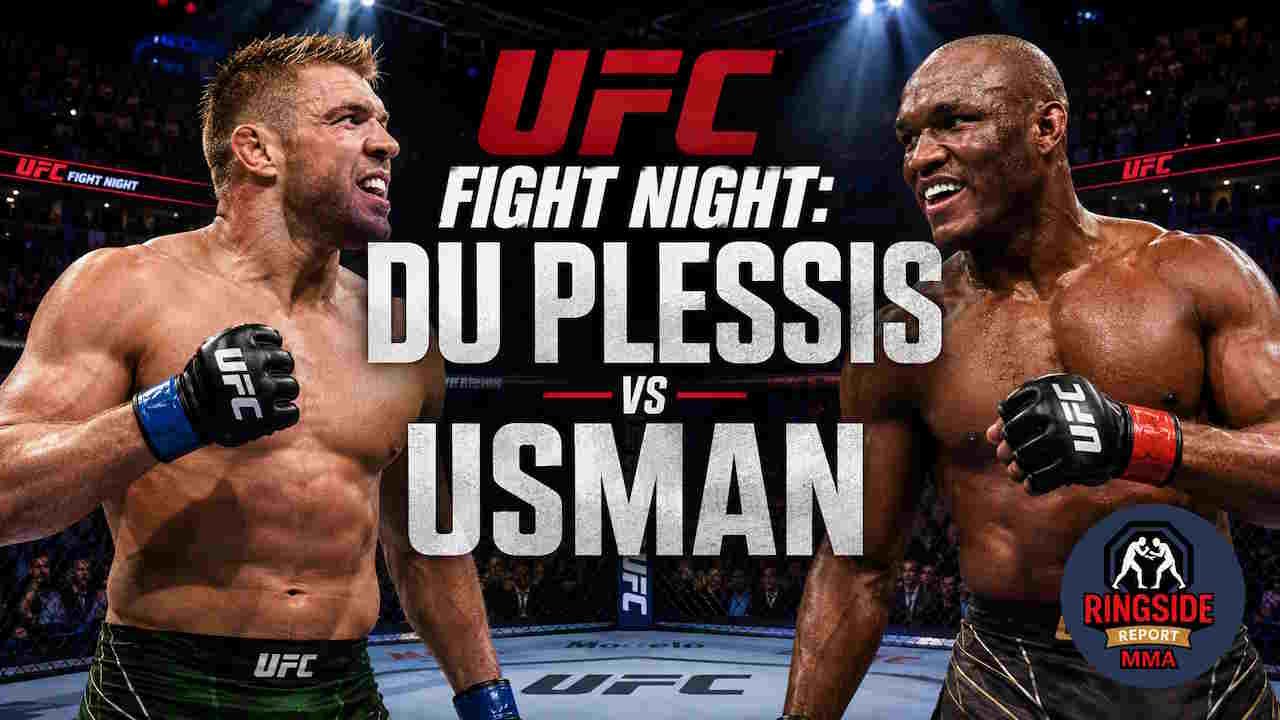 Dricus du Plessis vs Kamaru Usman UFC Fight Night preview graphic with Ringside Report Network logo