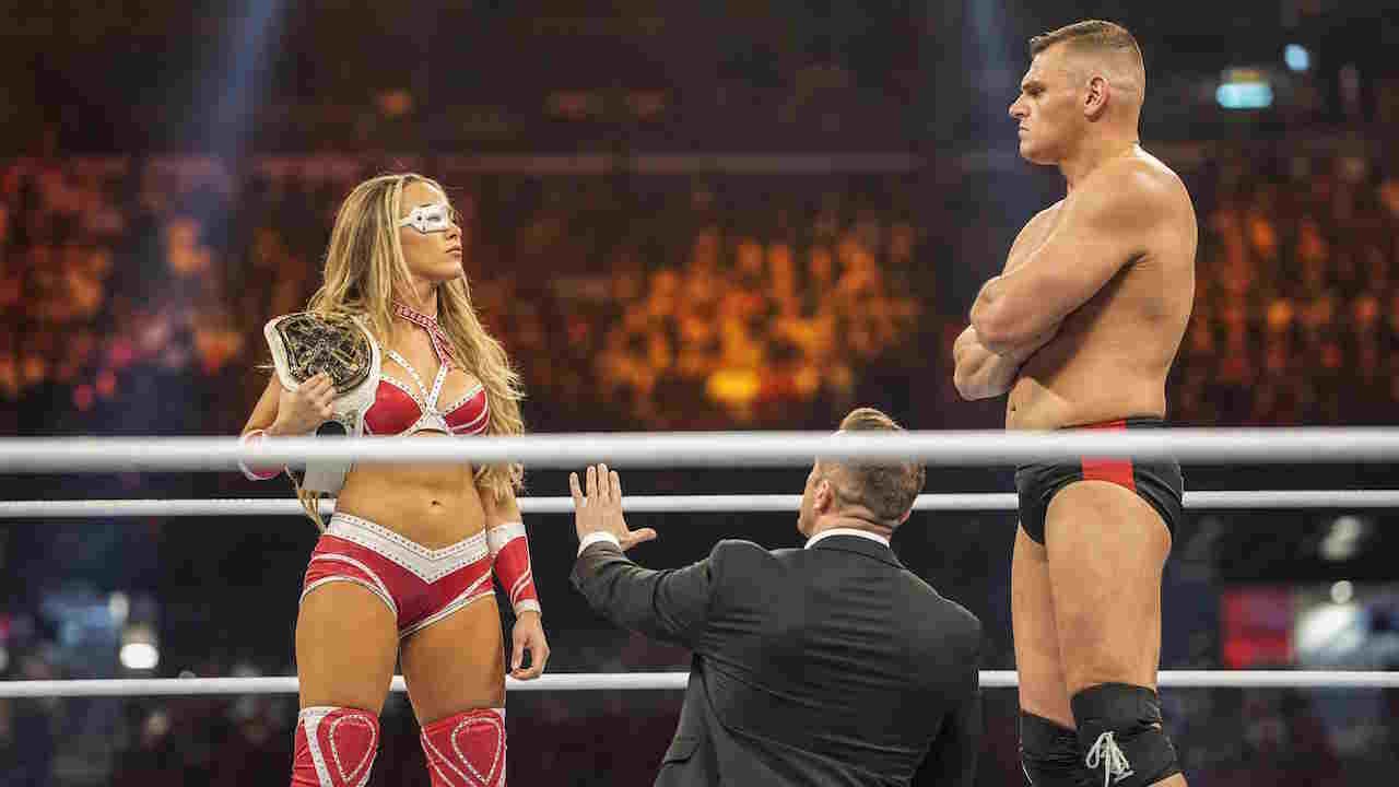Chelsea Green injury storyline — Chelsea Green confronted by Gunther and Nick Aldis in the ring