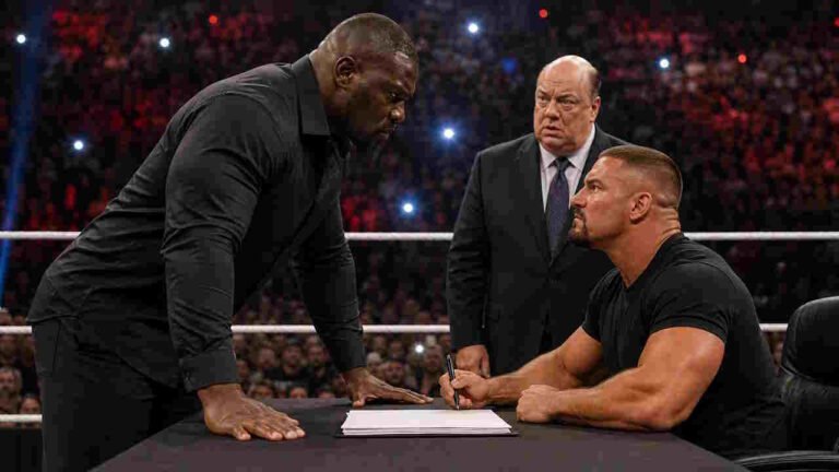 Oba Femi Wwe Contract Signing With Bron Breakker And Paul Heyman Ahead Of Sunday&Apos;S Main Event
