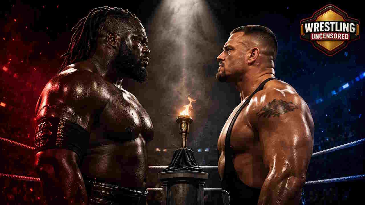 Oba Femi and Bron Breakkers Staredown Was the Real Moment of Raw Intense wrestling stare-down moment.