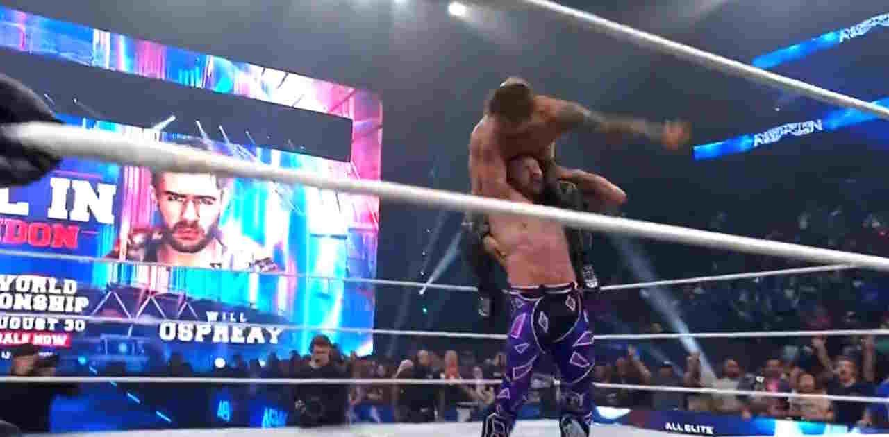 Will Osprey carried by Kenny Omega at AEW Redemption 2026 in Montreal